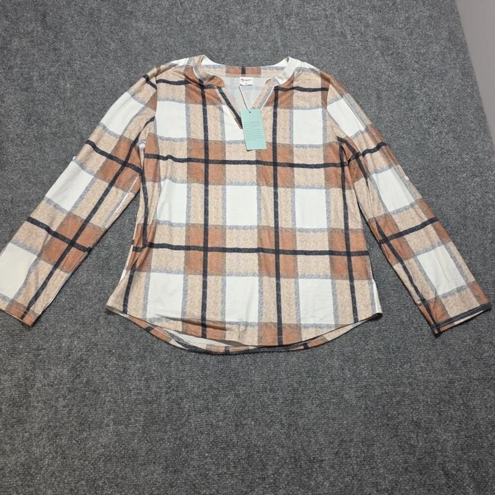 Plaid Long Sleeve V-Neck Top